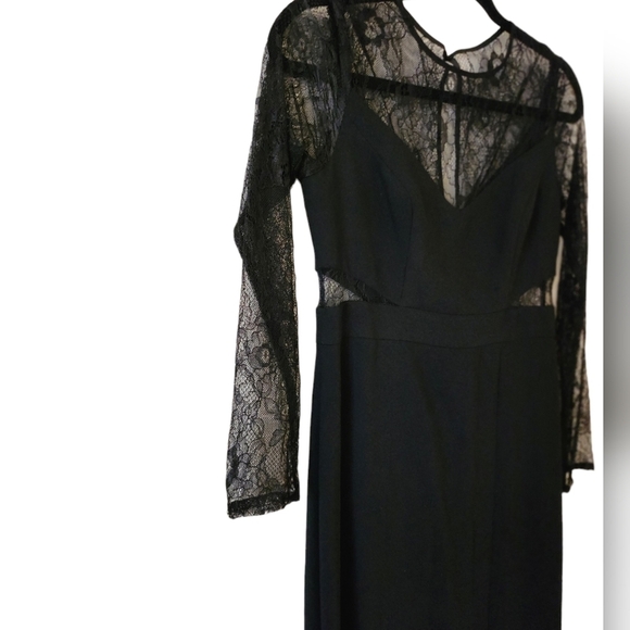 Aidan Mattox Maxi Long Sleeves Lace Bodice Evening Dress w/Slit Size 4 Black NWT - Picture 9 of 16